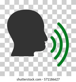 Person Speech Waves icon. Vector illustration style is flat iconic bicolor symbol, green and gray colors, transparent background. Designed for web and software interfaces.