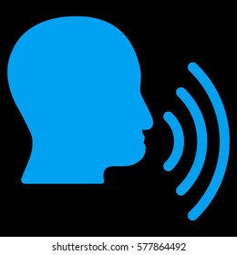 Person Speech Waves vector icon. Flat blue symbol. Pictogram is isolated on a black background. Designed for web and software interfaces.