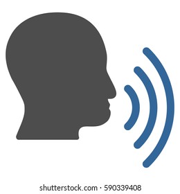 Person Speech Waves vector icon. Flat bicolor cobalt and gray symbol. Pictogram is isolated on a white background. Designed for web and software interfaces.