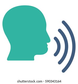 Person Speech Waves vector icon. Flat bicolor cobalt and cyan symbol. Pictogram is isolated on a white background. Designed for web and software interfaces.