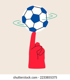 Person spins football on finger.  Colorful vector illustration