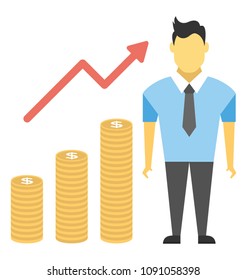 
A person standing behind a bar graph and upward arrow showing best seller graph concept
