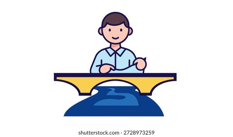 Person standing behind a bridge over a river