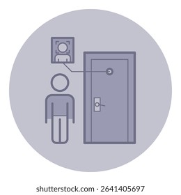 Person standing beside door, with facial recognition system connected to entry. Setup aiming to enhance security by identifying individuals before granting access