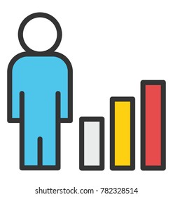 A person standing besides bar graph showing graphic presentation