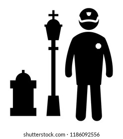 A person standing besides road hydrant for fire protection denoting an icon for urban safety