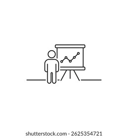 Person Standing in Front of Flip Chart with Line Graph Representing Business Growth