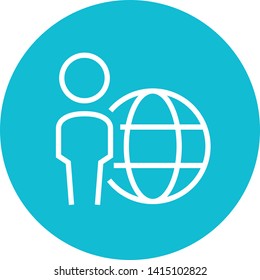 Person Standing With Globe Outline Icon