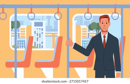 Una persona de pie dentro del autobús de Illustrator
