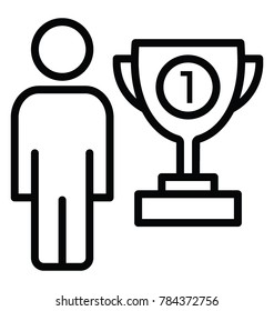 A person standing next to a winner’s trophy symbolising success