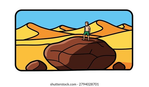 Person standing on big brown stone