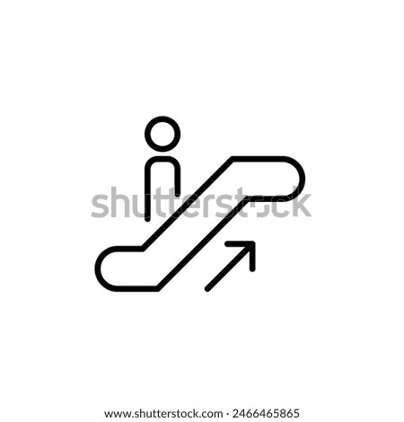 Person standing on escalator going up. Vertical moving stairs. Pixel perfect vector icon