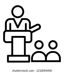 A person standing on a rostrum delivering a speech, public speaking 