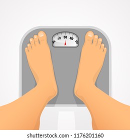 Person standing on the scales. Weight control and diet, weight gain or weight loss