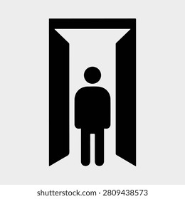 Person standing in an open doorway frame silhouette vector illustration