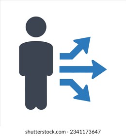 Person standing with three arrows icon