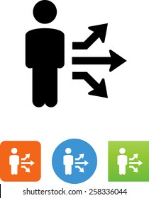 Person standing with three arrows icon