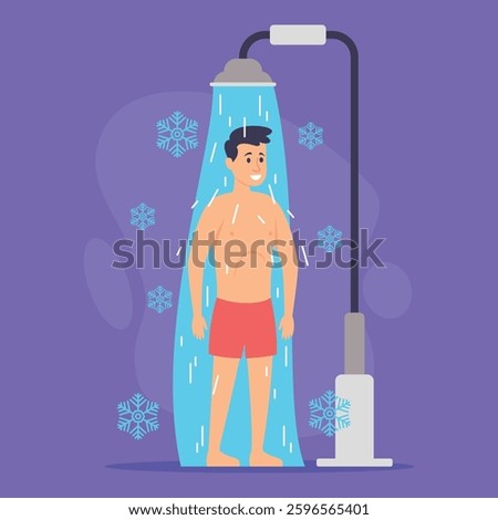 Person standing under cold shower, experiencing invigorating effects of cold water on health. Routine for wellness and overall well-being concept