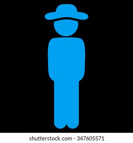 Person Standing vector icon. Style is flat symbol, blue color, rounded angles, black background.