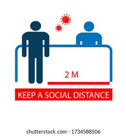 A person stands at the reception, keeping a social distance. Preventing the spread of infection. Icon. Vector flat illustration.