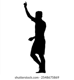 A person stands sideways, gradually lifting one arm upward or lowering it downward. Side-view animation character in 12 black male silhouettes on a white background.