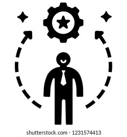 Person with star in gear and circle arrow vector illustration in solid color design
