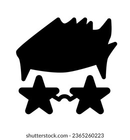 Person in star glasses solid icon, music festival concept, Star singer in glasses sign on white background, Fan in glasses in form of stars icon in glyph style for mobile. Vector graphics