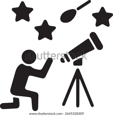 A person is stargazing with a telescope under the stars and a comet.