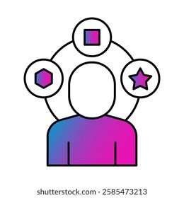 Person with stars icon. Knowledge, expertise, skill development, personal growth, industry experience, learning. Vector illustration.