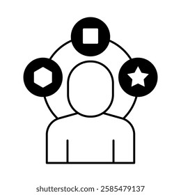 Person with stars icon. Knowledge, expertise, learning, career development, skill growth. Vector illustration.