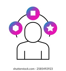 Person and stars icon. Knowledge, expertise, skill-building, career growth, and professional experience. Vector illustration.