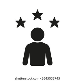 Ícone De Pessoa Com Estrelas Sólidas. Símbolo De Silhueta De Satisfação Do Cliente, Classificação De Qualidade E Experiência Do Usuário. Comentários E Conceito De Avaliação. Ilustração de vetor isolada.