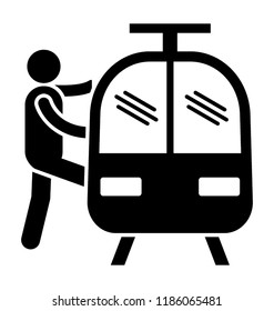 A person is stepping in the train used for local travel, train boarding 