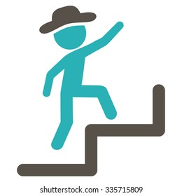 Person Steps Upstairs vector icon. Style is bicolor flat symbol, grey and cyan colors, rounded angles, white background.