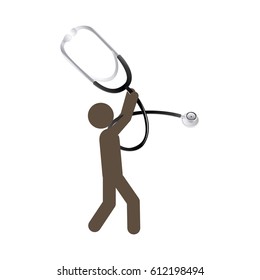 person with stethoscope tool in his hands, vector illustration design