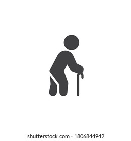 Person with stick vector icon. filled flat sign for mobile concept and web design. Elderly man with stick glyph icon. Symbol, logo illustration. Vector graphics