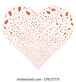 Person Stress Strike fireworks with heart shape. Vector illustration style is flat intensive red and orange iconic symbols on a white background. Object love heart organized from confetti symbols.