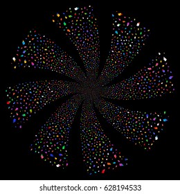Person Stress Strike fireworks swirl rotation. Vector illustration style is flat bright multicolored iconic symbols on a black background. Object whirl organized from random icons.