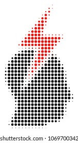 Person Stress Strike halftone vector pictogram. Illustration style is dotted iconic Person Stress Strike icon symbol on a white background. Halftone pattern is round blots.