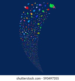 Person Stress Strike random fireworks stream. Vector illustration style is flat bright multicolored iconic symbols on a blue background. Object fountain created from scattered pictographs.