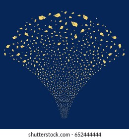 Person Stress Strike salute stream. Vector illustration style is flat yellow iconic symbols on a blue background. Object source fountain created from random pictographs.