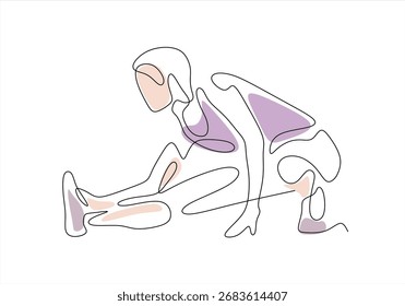 Person Stretching One-Line Continuous Drawing, Übung Pose. Linien-Symbol-fortlaufende Linien-Zeichnung. Bearbeitbarer Strich. 