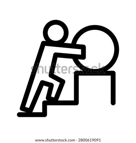 A person struggles to push a heavy ball uphill, symbolizing hard work and challenge.
