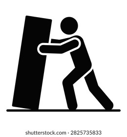 Person struggling to move big object, exerting effort, physical labor, hard work