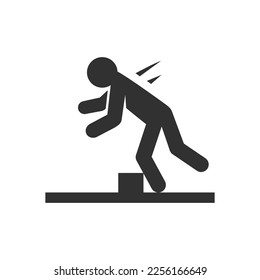 Person stumbles and falls icon. Watch your feet Monochrome black and white symbol