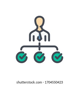 Person Successfully Completed Several Tasks color line icon. Person with multiply confirmations vector outline colorful sign.