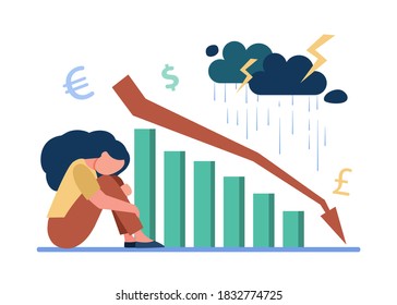 Person suffering from financial crisis illustration. Graph, loss, bankruptcy. Finance and investment concept can be used for presentations, banner, website design, landing page