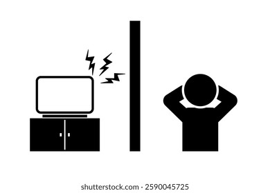 Person suffering from noise from the TV in the room next door silhouette. Vector.