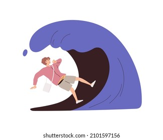 Person suffering from panic attack. Psychology concept of fear and anxiety. Anxious man with mental problem and disorder, covered by misfortunes. Flat vector illustration isolated on white background