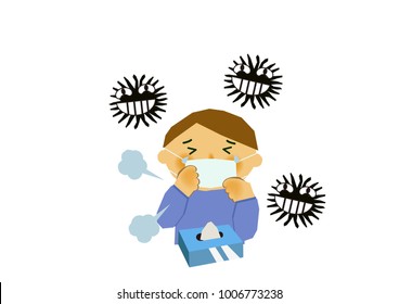 A person suffering from runny nose and sneezing.A cold, an image of the flu.Image of influenza or cold.Image of viral disease.